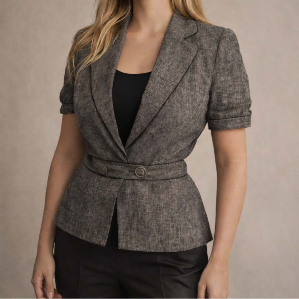 Ann Taylor Loft 100% Linen Belted Blazer Size 8 Luxury